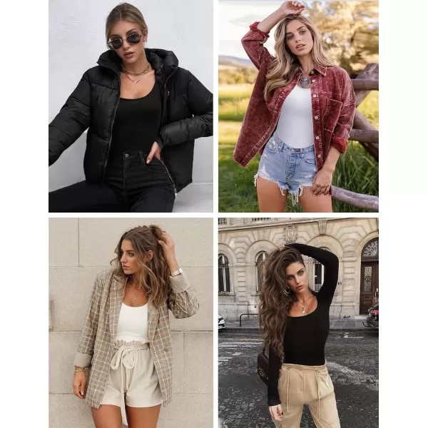 Ekouaer Womens 3 Pack Long Sleeve Shirts Scoop Neck Tops Stretch Fitted Undershirt Lightweight Basic Thermal Tee XSXXLBlackBeigeCoffee