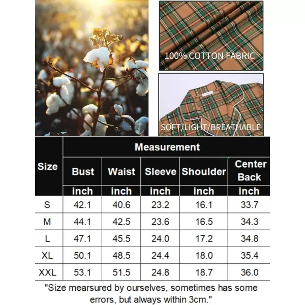 Ekouaer Womens Cotton Nightgowns Button Down Sleepshirt Long Sleeve Plaid Night Shirt Casual Boyfriend Pajamas Dress100 Cotton Khaki Plaid