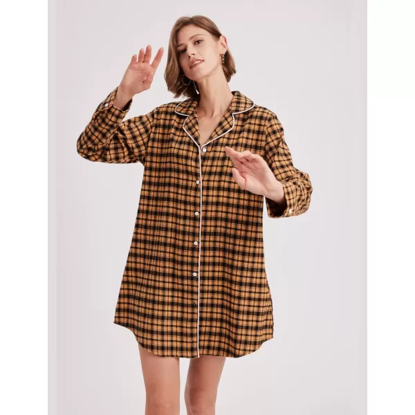 Ekouaer Womens Cotton Nightgowns Button Down Sleepshirt Long Sleeve Plaid Night Shirt Casual Boyfriend Pajamas Dress100 Cotton Orange Plaid