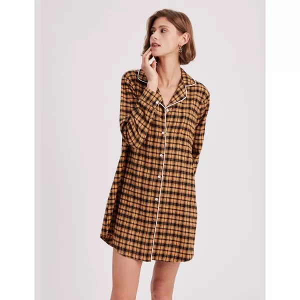 Ekouaer Womens Cotton Nightgowns Button Down Sleepshirt Long Sleeve Plaid Night Shirt Casual Boyfriend Pajamas Dress100 Cotton Orange Plaid