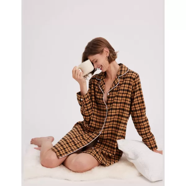 Ekouaer Womens Cotton Nightgowns Button Down Sleepshirt Long Sleeve Plaid Night Shirt Casual Boyfriend Pajamas Dress100 Cotton Orange Plaid