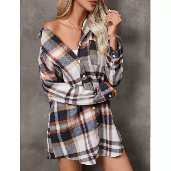 Ekouaer Womens Cotton Nightgowns Button Down Sleepshirt Long Sleeve Plaid Night Shirt Casual Boyfriend Pajamas DressPat18