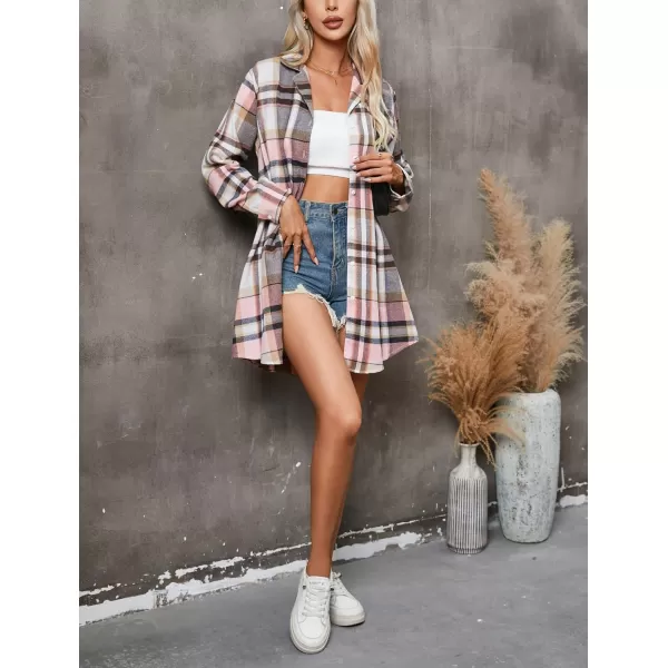 Ekouaer Womens Cotton Nightgowns Button Down Sleepshirt Long Sleeve Plaid Night Shirt Casual Boyfriend Pajamas DressPat19