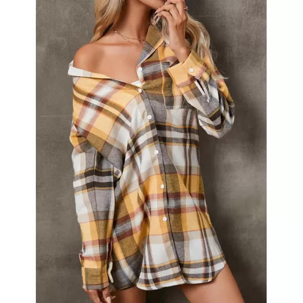 Ekouaer Womens Cotton Nightgowns Button Down Sleepshirt Long Sleeve Plaid Night Shirt Casual Boyfriend Pajamas DressPat20