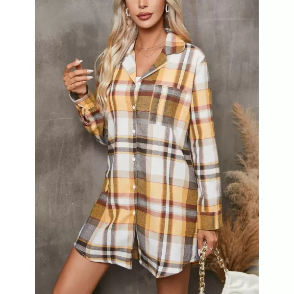 Ekouaer Womens Cotton Nightgowns Button Down Sleepshirt Long Sleeve Plaid Night Shirt Casual Boyfriend Pajamas DressPat20