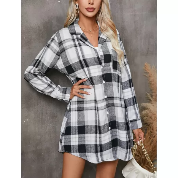 Ekouaer Womens Cotton Nightgowns Button Down Sleepshirt Long Sleeve Plaid Night Shirt Casual Boyfriend Pajamas DressPat21