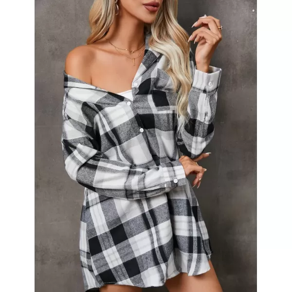 Ekouaer Womens Cotton Nightgowns Button Down Sleepshirt Long Sleeve Plaid Night Shirt Casual Boyfriend Pajamas DressPat21