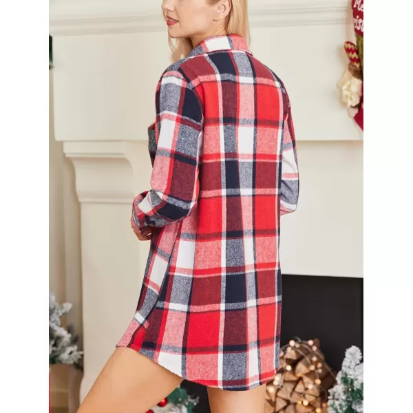 Ekouaer Womens Cotton Nightgowns Button Down Sleepshirt Long Sleeve Plaid Night Shirt Casual Boyfriend Pajamas DressPat22
