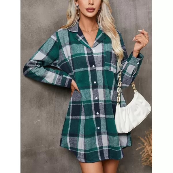 Ekouaer Womens Cotton Nightgowns Button Down Sleepshirt Long Sleeve Plaid Night Shirt Casual Boyfriend Pajamas DressPat25