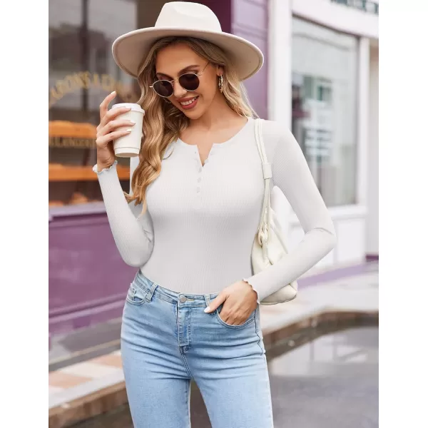 Ekouaer Womens Long Sleeve Henley Shirts Button Ribbed Knit Tops Basic Layering Slim Fit Soft Thermal Underwear TopsWhite