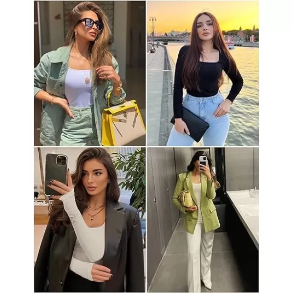 Ekouaer Womens Long Sleeve Shirts Square Neck Slim Fit Basic Tops Ribbed Thermal Undershirts Layering TeeDeep Grey