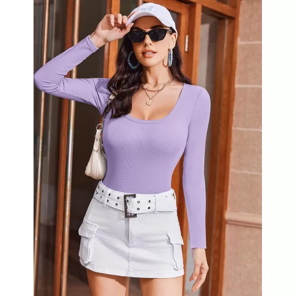 Ekouaer Womens Long Sleeve Shirts Square Neck Slim Fit Basic Tops Ribbed Thermal Undershirts Layering TeePurple