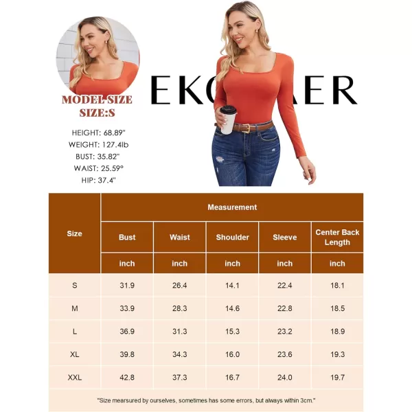 Ekouaer Womens Long Sleeve Shirts Square Neck Slim Fit Crop Tops Thermal Cotton T Shirt Basic Stretchy Tee SXXL2 Pcs BlackWhite