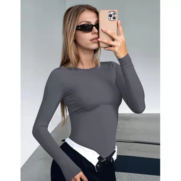 Ekouaer Womens Long Sleeve Shirts Tight Fitted Tops Crewneck Underscrubs Tee Lightweight Basic Thermal UndershirtsDarkgrey