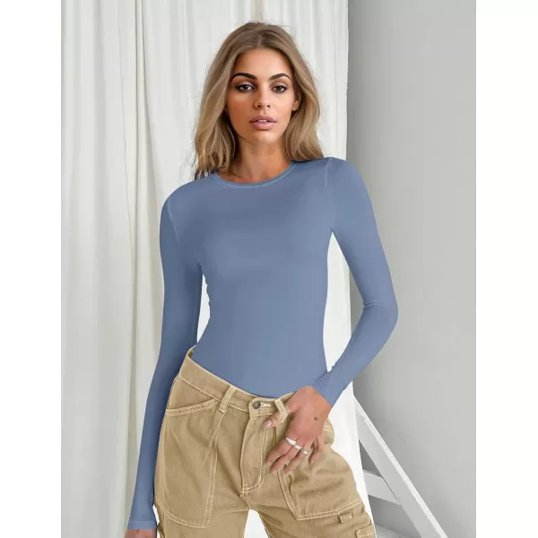 Ekouaer Womens Long Sleeve Shirts Tight Fitted Tops Crewneck Underscrubs Tee Lightweight Basic Thermal UndershirtsDusty Blue