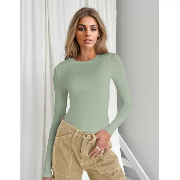 Ekouaer Womens Long Sleeve Shirts Tight Fitted Tops Crewneck Underscrubs Tee Lightweight Basic Thermal UndershirtsGreen