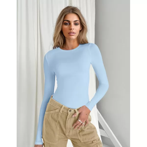 Ekouaer Womens Long Sleeve Shirts Tight Fitted Tops Crewneck Underscrubs Tee Lightweight Basic Thermal UndershirtsLight Blue