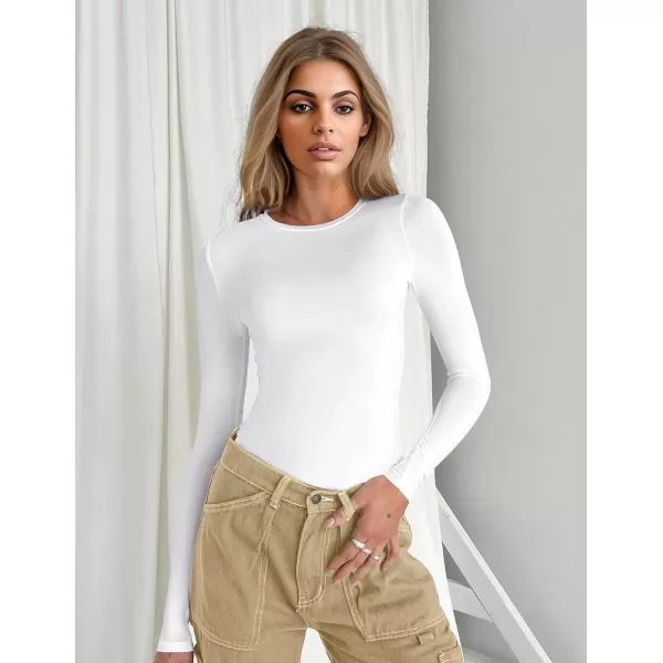 Ekouaer Womens Long Sleeve Shirts Tight Fitted Tops Crewneck Underscrubs Tee Lightweight Basic Thermal UndershirtsWhite