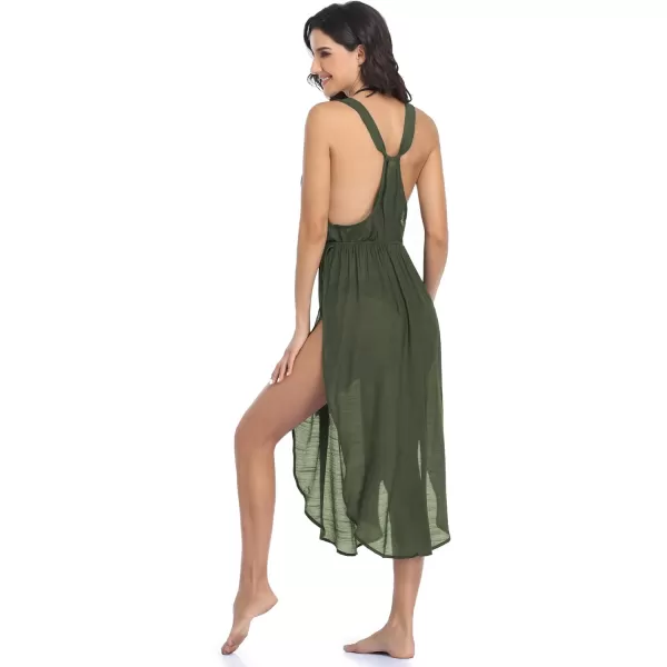 Ekouaer Womens Long Swimsuit Cover Ups Sleeveless Side Split Cover Up Dress Beach Bikini CoverupsArmy Green