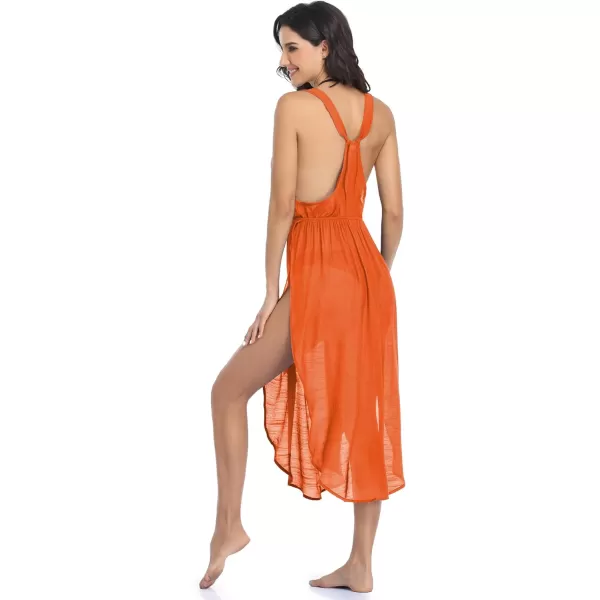 Ekouaer Womens Long Swimsuit Cover Ups Sleeveless Side Split Cover Up Dress Beach Bikini CoverupsOrange