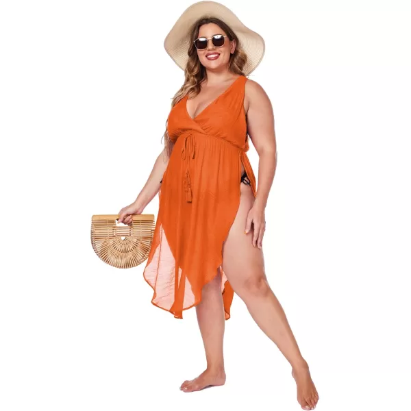 Ekouaer Womens Long Swimsuit Cover Ups Sleeveless Side Split Cover Up Dress Beach Bikini CoverupsOrange