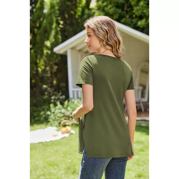 Ekouaer Womens Maternity Shirts Short Sleeve Pregnancy Tops Blouses Split Side Casual Crewneck Pregnant Tunic TeeArmy Green