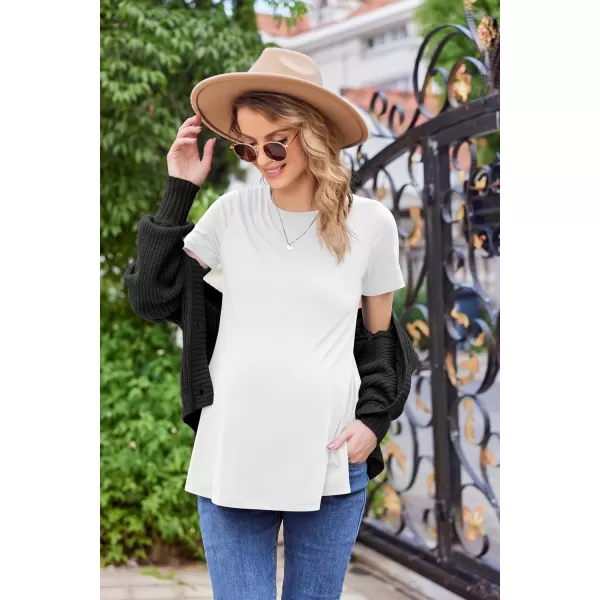 Ekouaer Womens Maternity Shirts Short Sleeve Pregnancy Tops Blouses Split Side Casual Crewneck Pregnant Tunic TeeAwhite