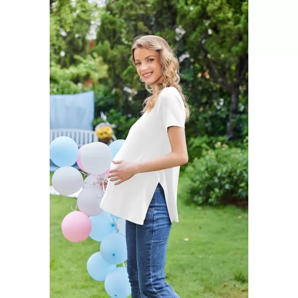 Ekouaer Womens Maternity Shirts Short Sleeve Pregnancy Tops Blouses Split Side Casual Crewneck Pregnant Tunic TeeAwhite