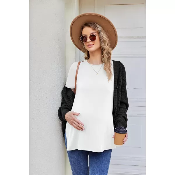 Ekouaer Womens Maternity Shirts Short Sleeve Pregnancy Tops Blouses Split Side Casual Crewneck Pregnant Tunic TeeAwhite