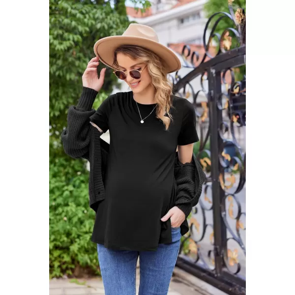 Ekouaer Womens Maternity Shirts Short Sleeve Pregnancy Tops Blouses Split Side Casual Crewneck Pregnant Tunic TeeBlack