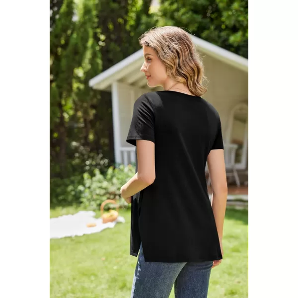 Ekouaer Womens Maternity Shirts Short Sleeve Pregnancy Tops Blouses Split Side Casual Crewneck Pregnant Tunic TeeBlack