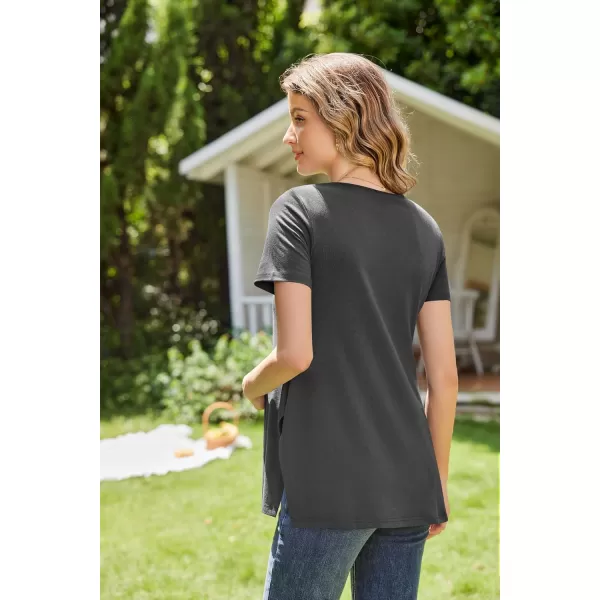 Ekouaer Womens Maternity Shirts Short Sleeve Pregnancy Tops Blouses Split Side Casual Crewneck Pregnant Tunic TeeDeep Grey