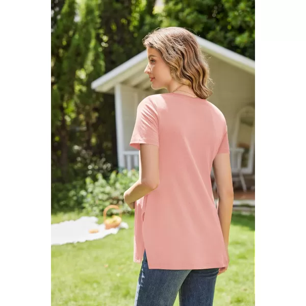 Ekouaer Womens Maternity Shirts Short Sleeve Pregnancy Tops Blouses Split Side Casual Crewneck Pregnant Tunic TeePink