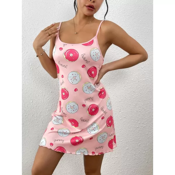 Ekouaer Womens Nightgown Pj Dress for Women Adjustable Spaghetti Chemise Sleeveless V Neck Sleepwear SXXLDonut Print