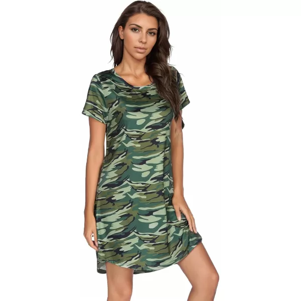 Ekouaer Womens Nightgown Short Sleeve Printed Sleepshirts Cute Night Shirts Soft Pajama SleepwearCamo Green