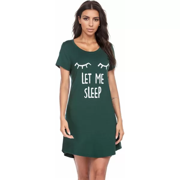 Ekouaer Womens Nightgown Short Sleeve Printed Sleepshirts Cute Night Shirts Soft Pajama SleepwearDark Green