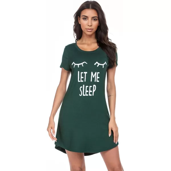 Ekouaer Womens Nightgown Short Sleeve Printed Sleepshirts Cute Night Shirts Soft Pajama SleepwearDark Green