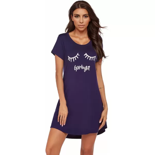 Ekouaer Womens Nightgown Short Sleeve Printed Sleepshirts Cute Night Shirts Soft Pajama SleepwearDark Purple