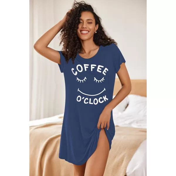 Ekouaer Womens Nightgown Short Sleeve Printed Sleepshirts Cute Night Shirts Soft Pajama SleepwearNavy Blue