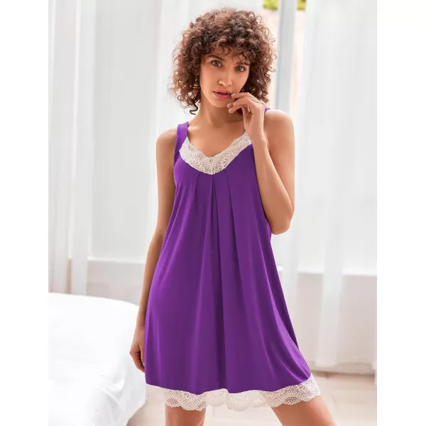 Ekouaer Womens Nightgown Vneck Chemise Sleepwear Lace Nightwear Soft Lingerie for WomenAubergine