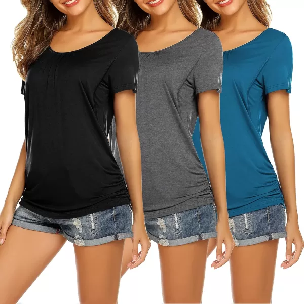 Ekouaer Womens Nursing Tops 3 Pack for Breastfeeding Shirts Maternity Clothes Double Layer Pregnancy Tee Postpartum Shirt3pcs Black  Flecking Grey  Teal