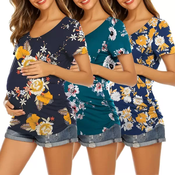 Ekouaer Womens Nursing Tops 3 Pack for Breastfeeding Shirts Maternity Clothes Double Layer Pregnancy Tee Postpartum Shirt3pcs Floral 1