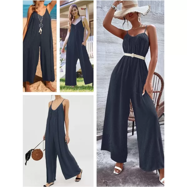 Ekouaer Womens Sleeveless Jumpsuits Ribbed Adjustable Spaghetti Strap Loose Long Pants Romper Jumpsuit with Pockets 2024Brown