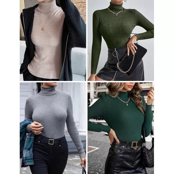 Ekouaer Womens Turtleneck Shirts Ribbed Pullover Sweater Long Sleeves Tops Midweight Thermal Underwear BlouseArmy Green