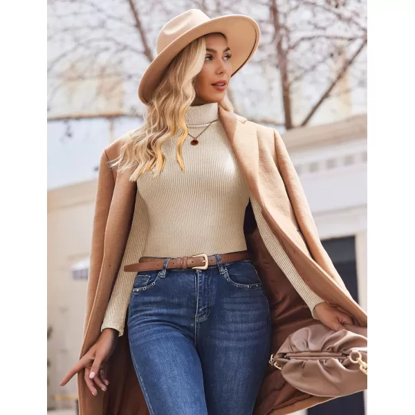 Ekouaer Womens Turtleneck Shirts Ribbed Pullover Sweater Long Sleeves Tops Midweight Thermal Underwear BlouseBeige