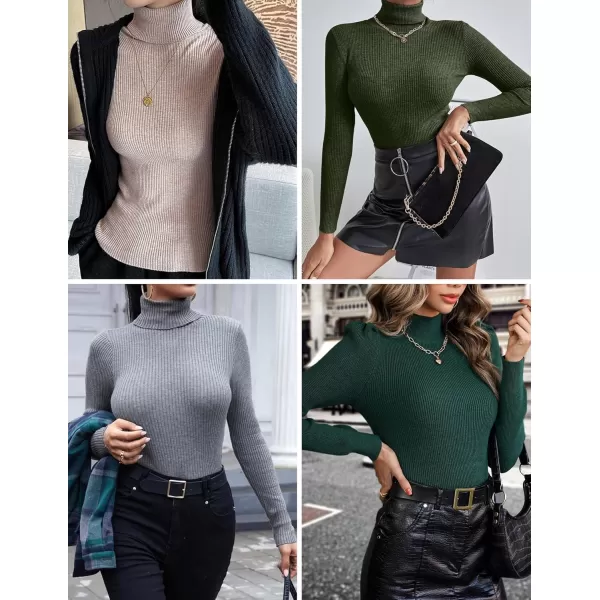 Ekouaer Womens Turtleneck Shirts Ribbed Pullover Sweater Long Sleeves Tops Midweight Thermal Underwear BlouseBeige