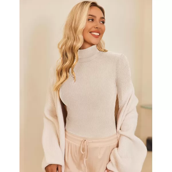 Ekouaer Womens Turtleneck Shirts Ribbed Pullover Sweater Long Sleeves Tops Midweight Thermal Underwear BlouseBeige