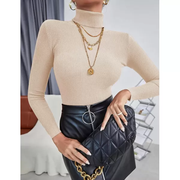 Ekouaer Womens Turtleneck Shirts Ribbed Pullover Sweater Long Sleeves Tops Midweight Thermal Underwear BlouseBeige