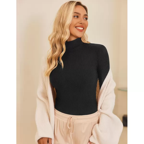 Ekouaer Womens Turtleneck Shirts Ribbed Pullover Sweater Long Sleeves Tops Midweight Thermal Underwear BlouseBlack