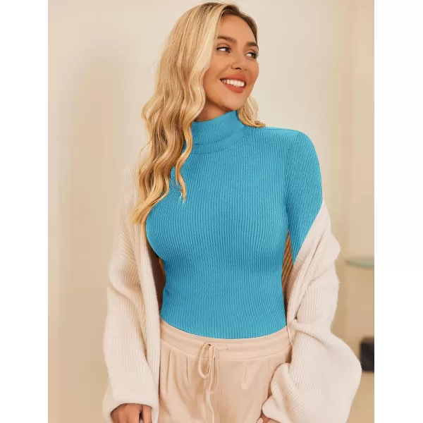 Ekouaer Womens Turtleneck Shirts Ribbed Pullover Sweater Long Sleeves Tops Midweight Thermal Underwear BlouseBlue
